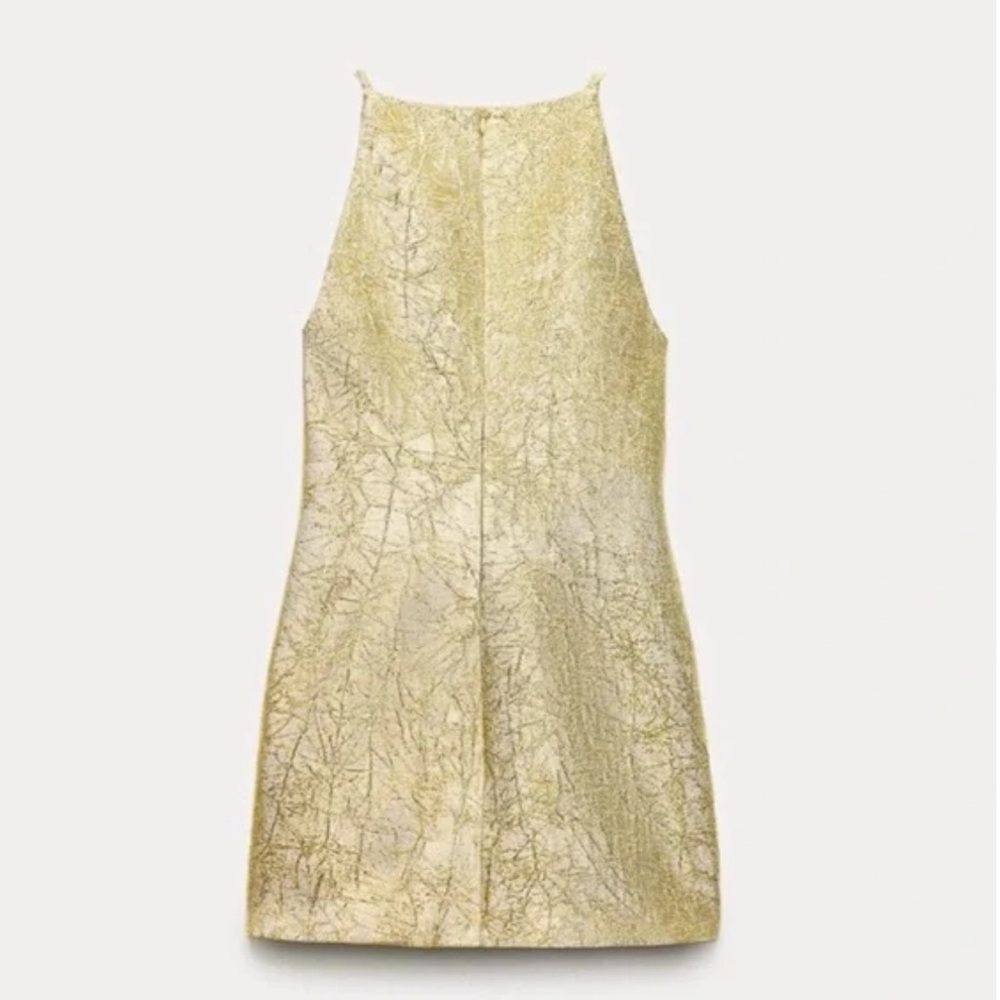 Zara Collection Shiny Gold Halter-style Mini Dress Medium - Picture 3 of 10